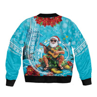 Hawaii Christmas Bomber Jacket Mele Kalikimaka Poinsettia Lei Polynesian - Blue LT14 - Polynesian Pride
