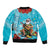 Hawaii Christmas Bomber Jacket Mele Kalikimaka Poinsettia Lei Polynesian - Blue