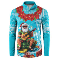 Hawaii Christmas Button Sweatshirt Mele Kalikimaka Poinsettia Lei Polynesian - Blue LT14 Blue - Polynesian Pride