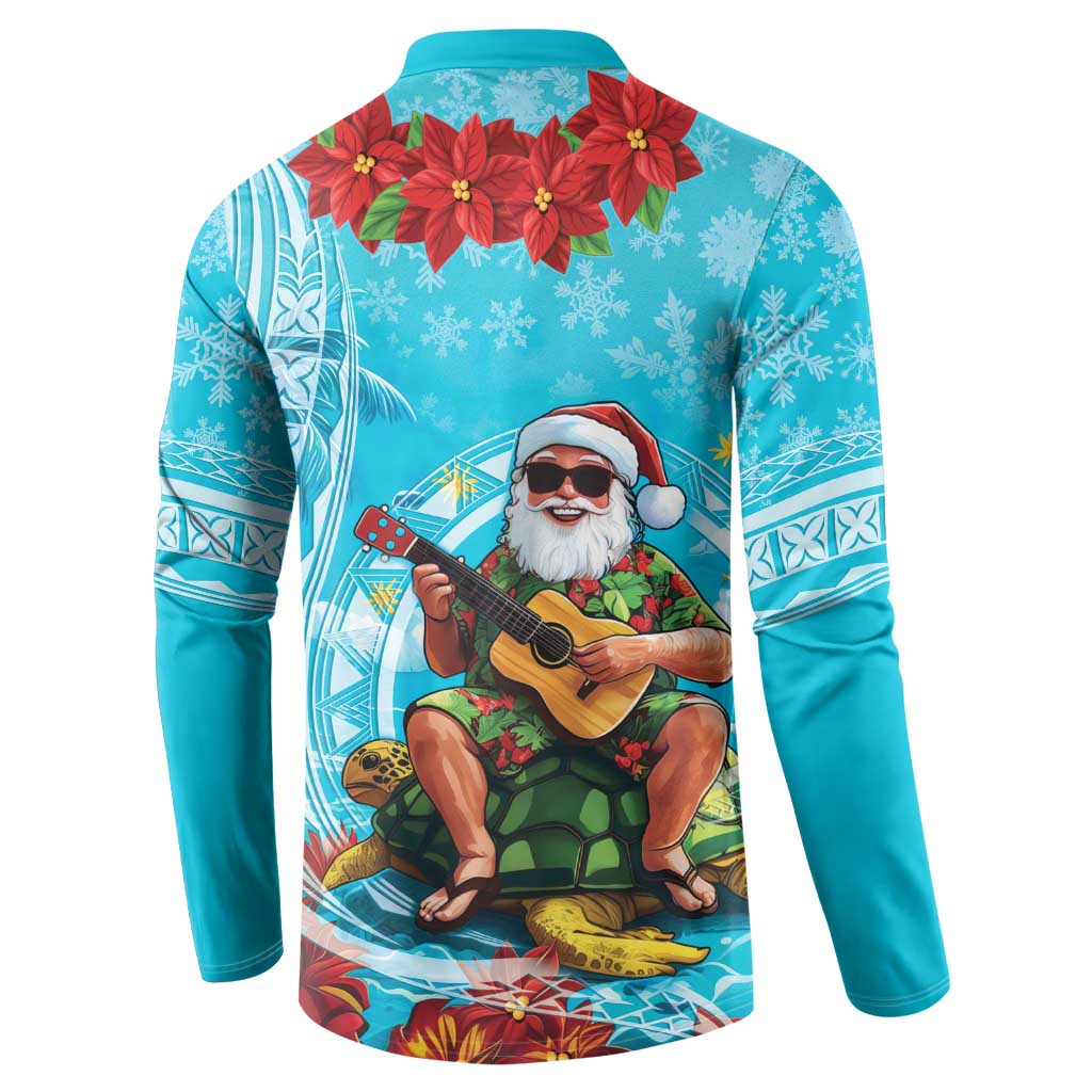 Hawaii Christmas Button Sweatshirt Mele Kalikimaka Poinsettia Lei Polynesian - Blue LT14 - Polynesian Pride