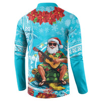 Hawaii Christmas Button Sweatshirt Mele Kalikimaka Poinsettia Lei Polynesian - Blue LT14 - Polynesian Pride