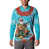 Hawaii Christmas Button Sweatshirt Mele Kalikimaka Poinsettia Lei Polynesian - Blue LT14 - Polynesian Pride