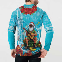 Hawaii Christmas Button Sweatshirt Mele Kalikimaka Poinsettia Lei Polynesian - Blue LT14 - Polynesian Pride