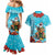 Hawaii Christmas Couples Matching Mermaid Dress and Hawaiian Shirt Mele Kalikimaka Poinsettia Lei Polynesian - Blue