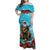 Hawaii Christmas Family Matching Off Shoulder Maxi Dress and Hawaiian Shirt Mele Kalikimaka Poinsettia Lei Polynesian - Blue