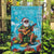 Hawaii Christmas Garden Flag Mele Kalikimaka Poinsettia Lei Polynesian - Blue