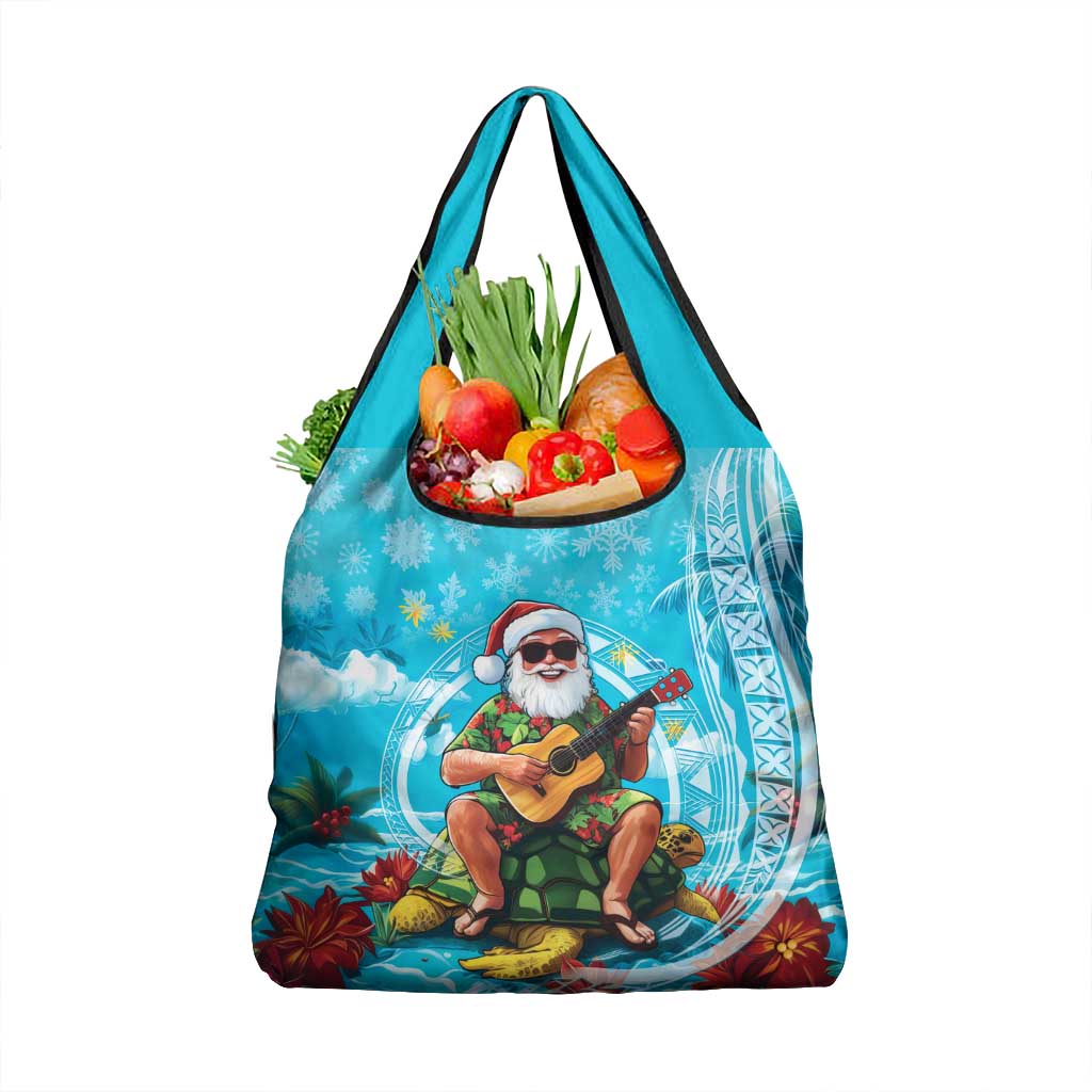 Hawaii Christmas Grocery Bag Mele Kalikimaka Poinsettia Lei Polynesian - Blue LT14 1-pack One Size Blue - Polynesian Pride