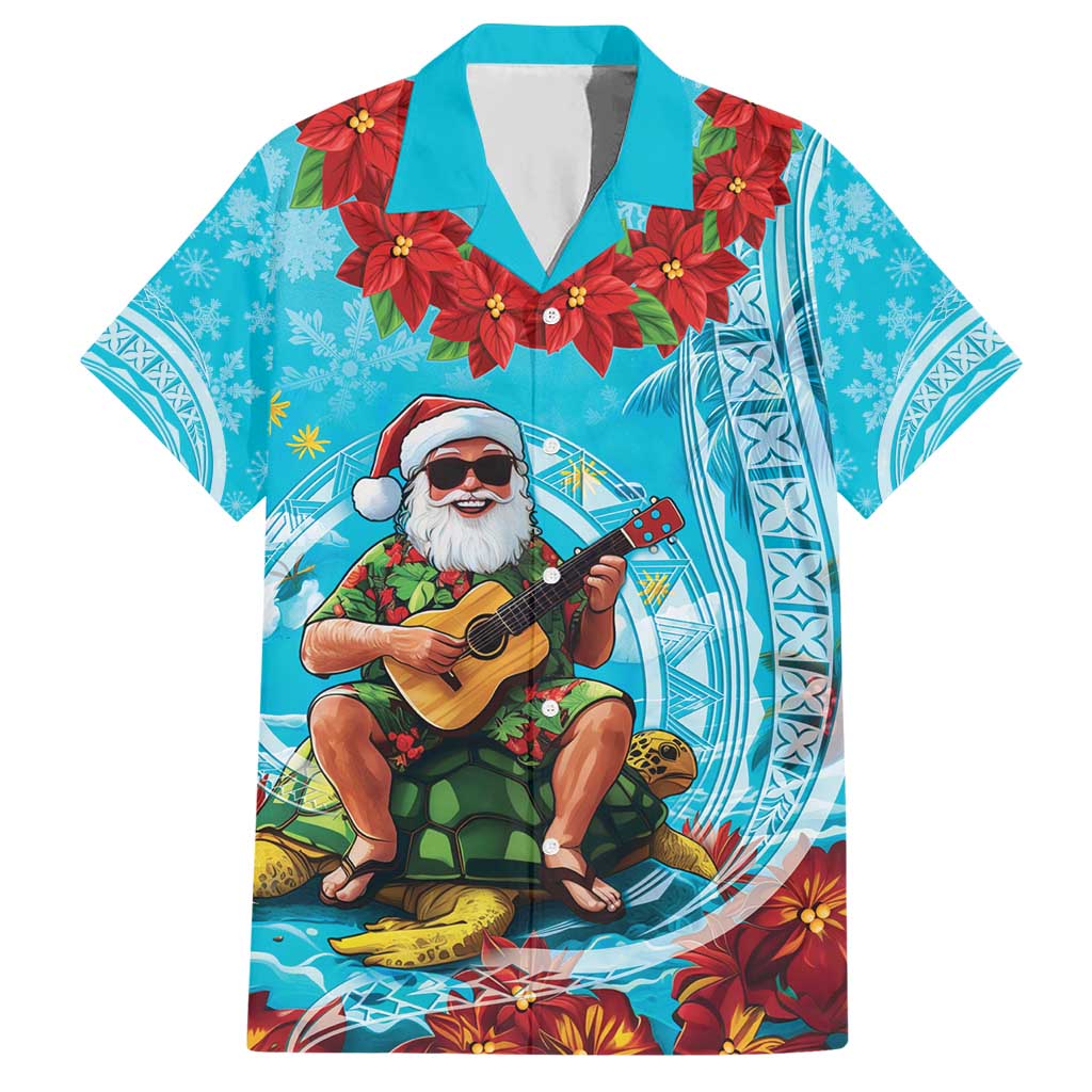 Hawaii Christmas Hawaiian Shirt Mele Kalikimaka Poinsettia Lei Polynesian - Blue LT14 Blue - Polynesian Pride