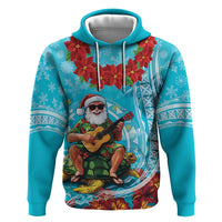 Hawaii Christmas Hoodie Mele Kalikimaka Poinsettia Lei Polynesian - Blue LT14 Pullover Hoodie Blue - Polynesian Pride