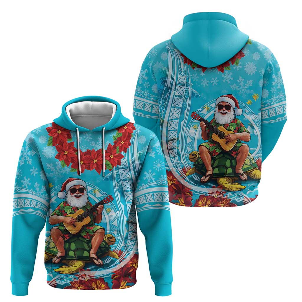 Hawaii Christmas Hoodie Mele Kalikimaka Poinsettia Lei Polynesian - Blue LT14 - Polynesian Pride