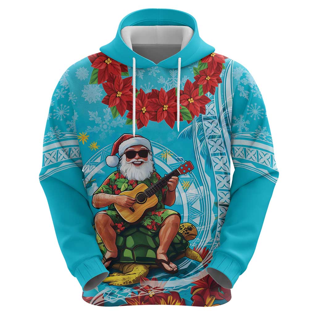 Hawaii Christmas Hoodie Mele Kalikimaka Poinsettia Lei Polynesian - Blue LT14 - Polynesian Pride