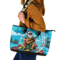 Hawaii Christmas Leather Tote Bag Mele Kalikimaka Poinsettia Lei Polynesian - Blue LT14 Blue - Polynesian Pride