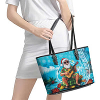 Hawaii Christmas Leather Tote Bag Mele Kalikimaka Poinsettia Lei Polynesian - Blue LT14 - Polynesian Pride
