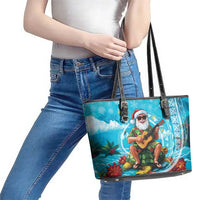 Hawaii Christmas Leather Tote Bag Mele Kalikimaka Poinsettia Lei Polynesian - Blue LT14 - Polynesian Pride