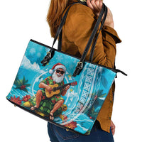 Hawaii Christmas Leather Tote Bag Mele Kalikimaka Poinsettia Lei Polynesian - Blue LT14 - Polynesian Pride