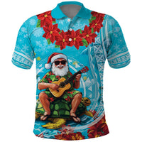 Hawaii Christmas Polo Shirt Mele Kalikimaka Poinsettia Lei Polynesian - Blue LT14 Blue - Polynesian Pride