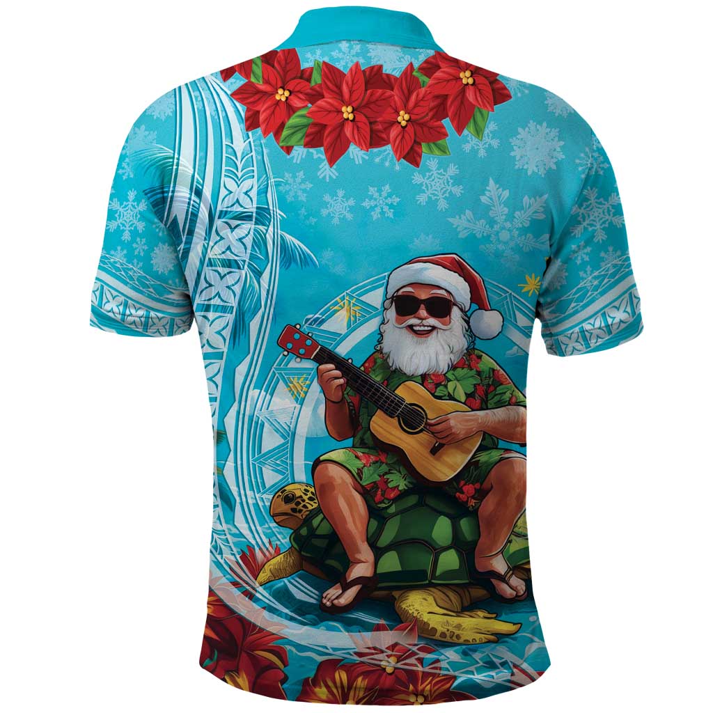 Hawaii Christmas Polo Shirt Mele Kalikimaka Poinsettia Lei Polynesian - Blue LT14 - Polynesian Pride