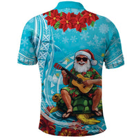 Hawaii Christmas Polo Shirt Mele Kalikimaka Poinsettia Lei Polynesian - Blue LT14 - Polynesian Pride