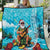 Hawaii Christmas Quilt Mele Kalikimaka Poinsettia Lei Polynesian - Blue