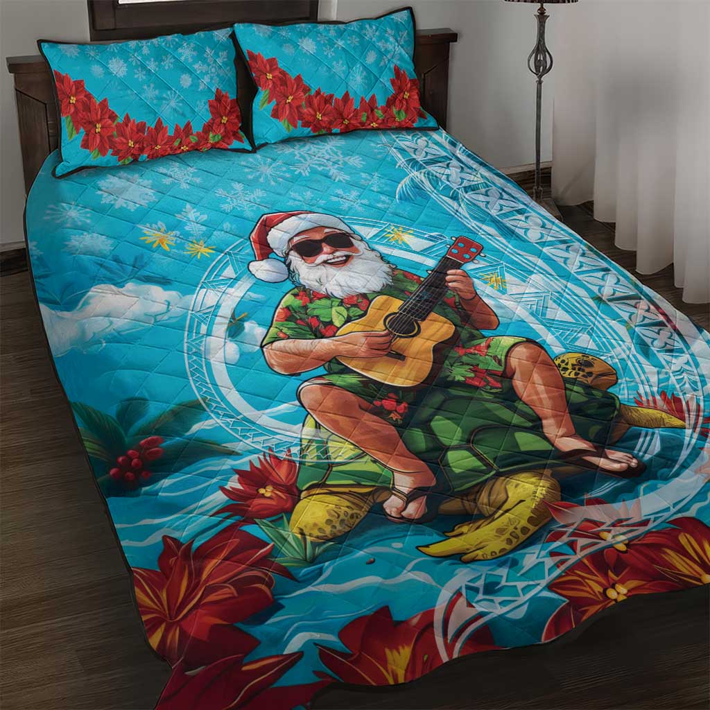 Hawaii Christmas Quilt Bed Set Mele Kalikimaka Poinsettia Lei Polynesian - Blue LT14 Blue - Polynesian Pride