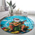 Hawaii Christmas Round Carpet Mele Kalikimaka Poinsettia Lei Polynesian - Blue