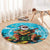 Hawaii Christmas Round Carpet Mele Kalikimaka Poinsettia Lei Polynesian - Blue