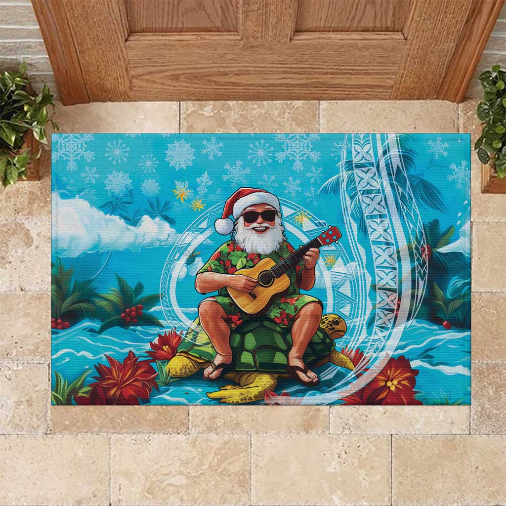 Hawaii Christmas Rubber Doormat Mele Kalikimaka Poinsettia Lei Polynesian - Blue LT14 Blue - Polynesian Pride