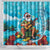 Hawaii Christmas Shower Curtain Mele Kalikimaka Poinsettia Lei Polynesian - Blue