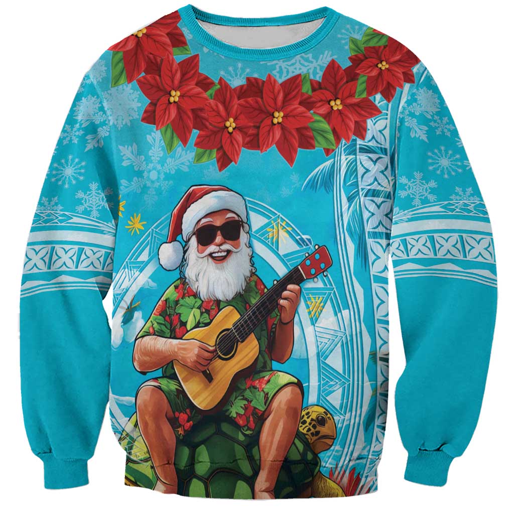 Hawaii Christmas Sweatshirt Mele Kalikimaka Poinsettia Lei Polynesian - Blue LT14 Unisex Blue - Polynesian Pride