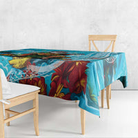 Hawaii Christmas Tablecloth Mele Kalikimaka Poinsettia Lei Polynesian - Blue LT14 - Polynesian Pride