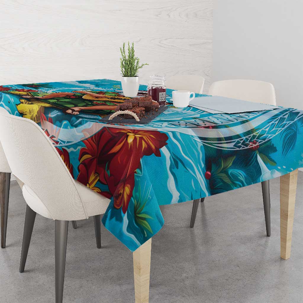 Hawaii Christmas Tablecloth Mele Kalikimaka Poinsettia Lei Polynesian - Blue LT14 - Polynesian Pride