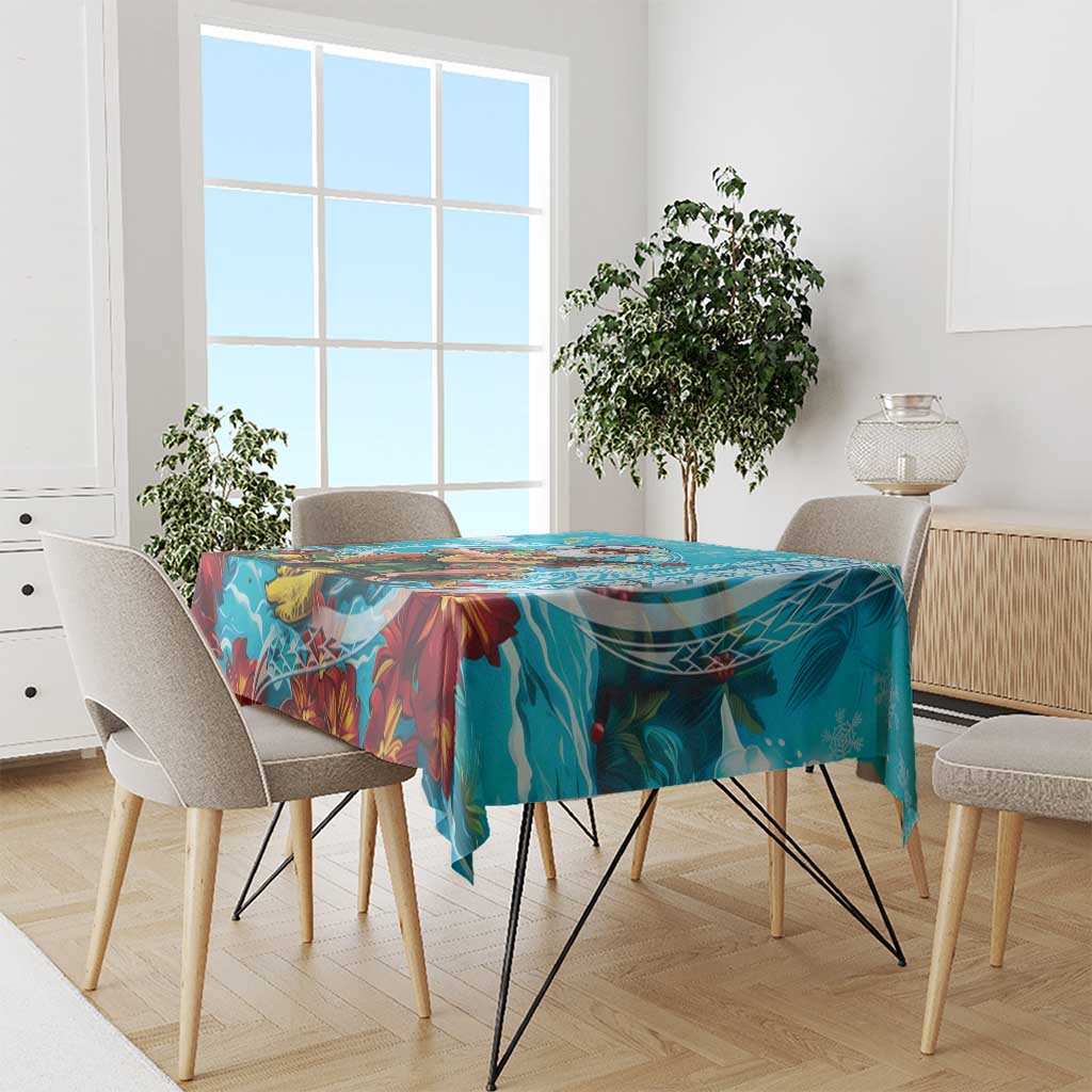 Hawaii Christmas Tablecloth Mele Kalikimaka Poinsettia Lei Polynesian - Blue LT14 - Polynesian Pride