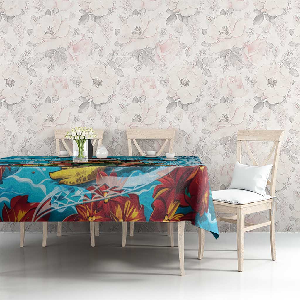 Hawaii Christmas Tablecloth Mele Kalikimaka Poinsettia Lei Polynesian - Blue LT14 - Polynesian Pride