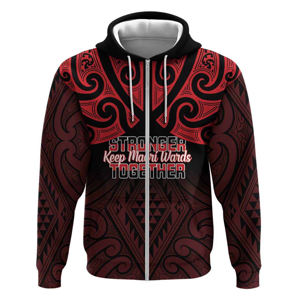 Personalised Keep Maori Wards New Zealand Hoodie Stronger Together Aotearoa Taniko LT14 Zip Hoodie Black - Polynesian Pride