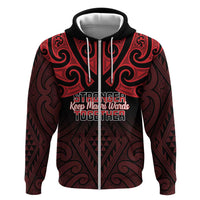Personalised Keep Maori Wards New Zealand Hoodie Stronger Together Aotearoa Taniko LT14 Zip Hoodie Black - Polynesian Pride