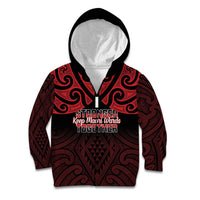 Personalised Keep Maori Wards New Zealand Kid Hoodie Stronger Together Aotearoa Taniko LT14 Zip Hoodie Black - Polynesian Pride