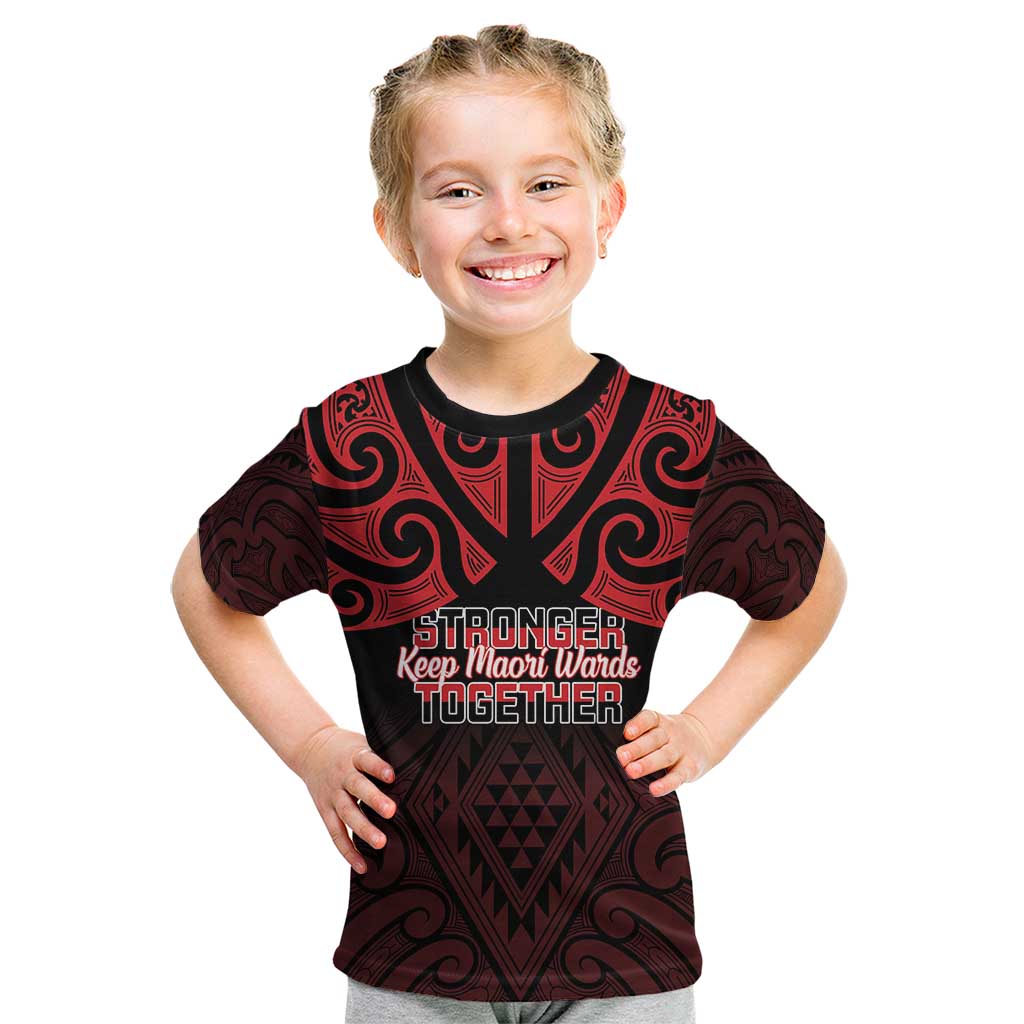 Personalised Keep Maori Wards New Zealand Kid T Shirt Stronger Together Aotearoa Taniko LT14 Black - Polynesian Pride