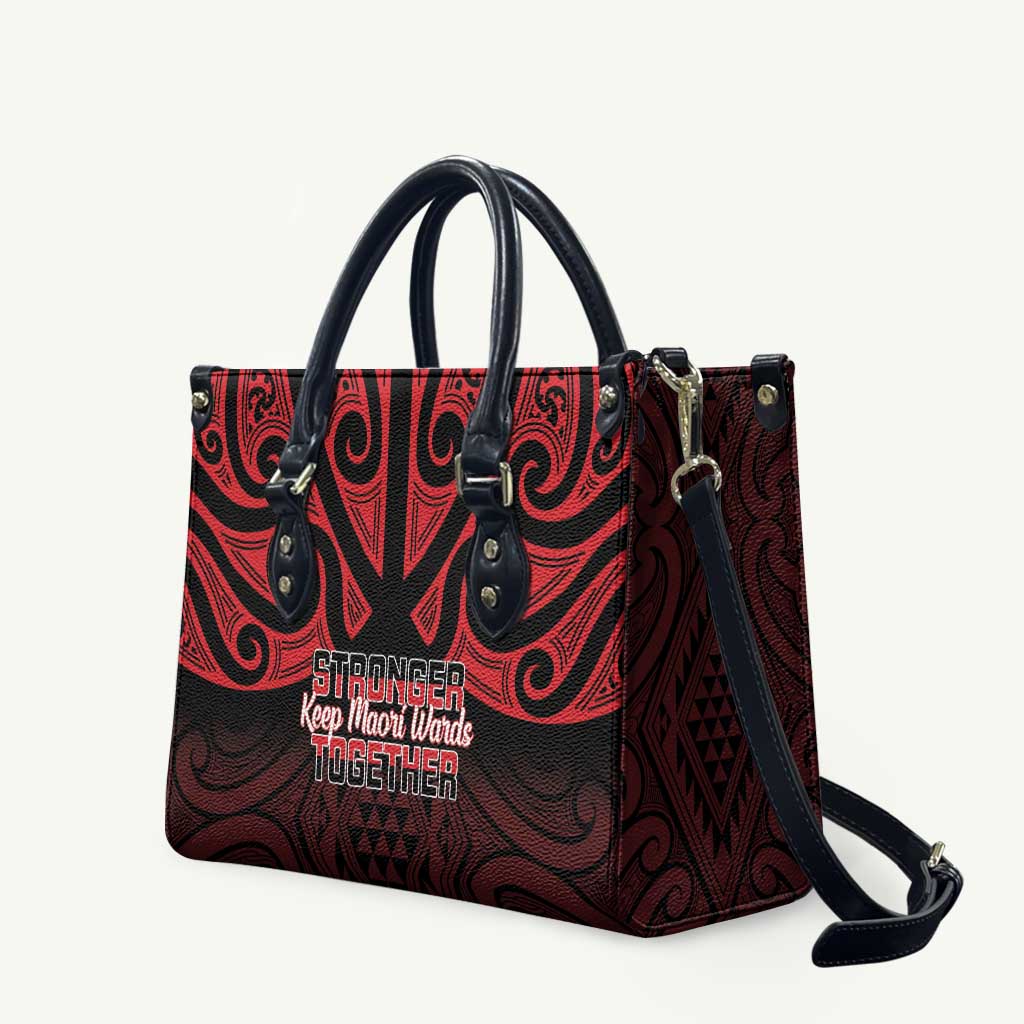 Keep Maori Wards New Zealand Leather Bag Stronger Together Aotearoa Taniko LT14 Black - Polynesian Pride
