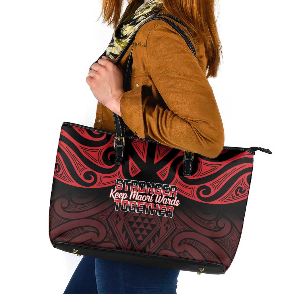 Keep Maori Wards New Zealand Leather Tote Bag Stronger Together Aotearoa Taniko LT14 Black - Polynesian Pride