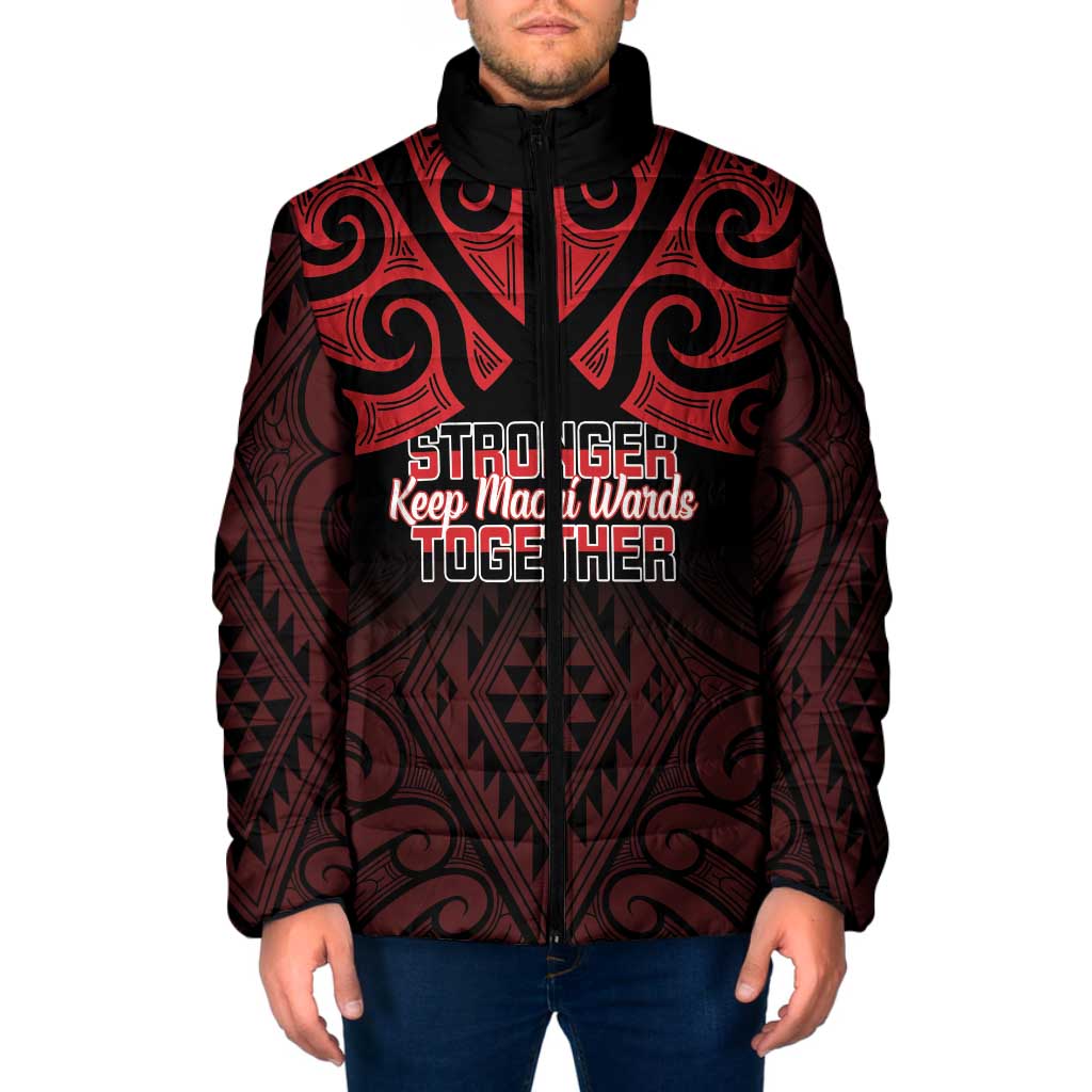 Personalised Keep Maori Wards New Zealand Padded Jacket Stronger Together Aotearoa Taniko LT14 Men Black - Polynesian Pride