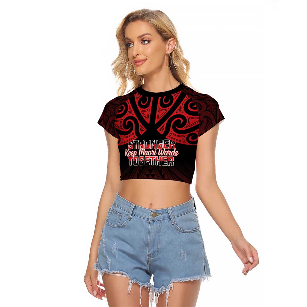Personalised Keep Maori Wards New Zealand Raglan Cropped T Shirt Stronger Together Aotearoa Taniko LT14 Female Black - Polynesian Pride