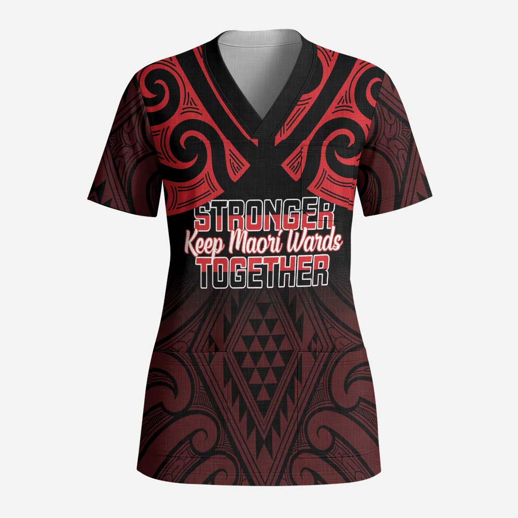 Personalised Keep Maori Wards New Zealand Scrub Top Stronger Together Aotearoa Taniko LT14 Adult Black - Polynesian Pride