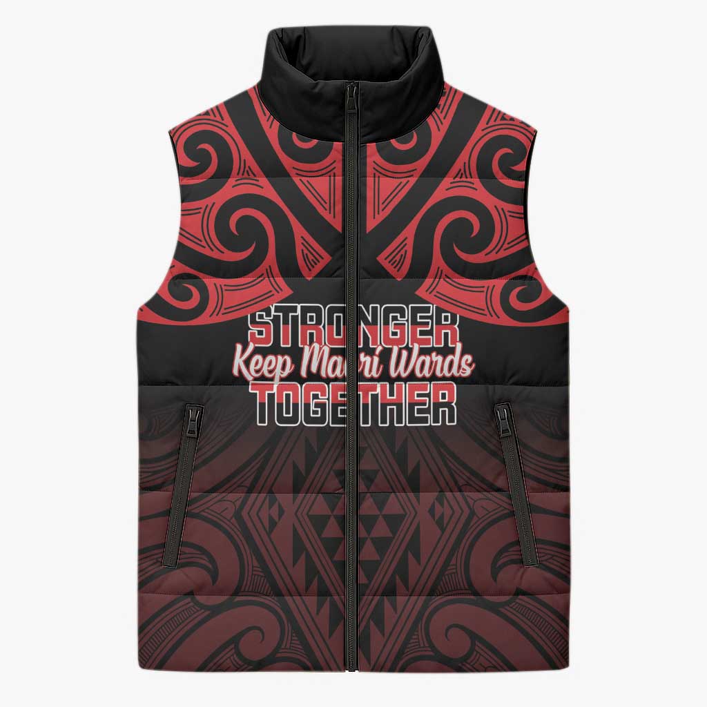 Personalised Keep Maori Wards New Zealand Sleeveless Puffer Jacket Stronger Together Aotearoa Taniko LT14 Unisex Black - Polynesian Pride