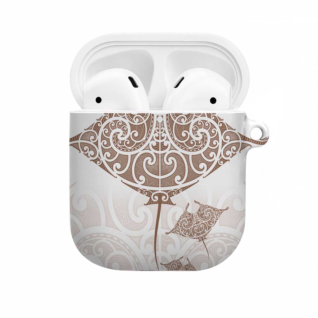 New Zealand Manta Ray Tattoo AirPods Case Aotearoa Maori Haehae Beige LT14 White - Polynesian Pride