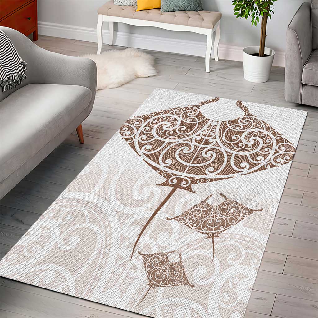 New Zealand Manta Ray Tattoo Area Rug Aotearoa Maori Haehae Beige LT14 - Polynesian Pride