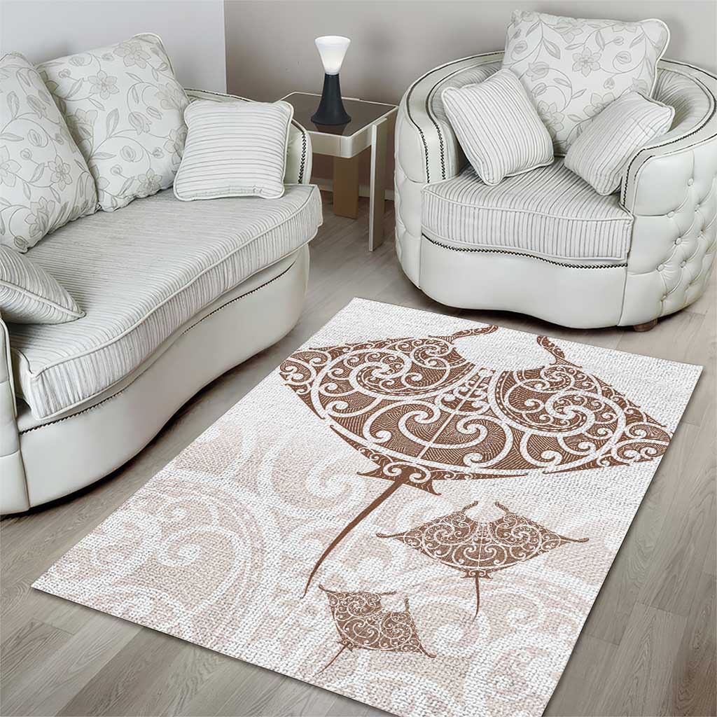 New Zealand Manta Ray Tattoo Area Rug Aotearoa Maori Haehae Beige LT14 - Polynesian Pride