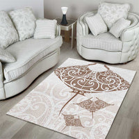New Zealand Manta Ray Tattoo Area Rug Aotearoa Maori Haehae Beige LT14 - Polynesian Pride