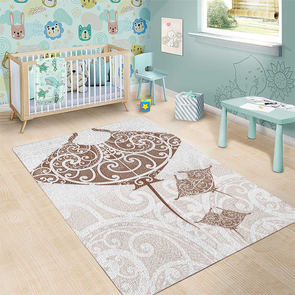 New Zealand Manta Ray Tattoo Area Rug Aotearoa Maori Haehae Beige LT14 - Polynesian Pride