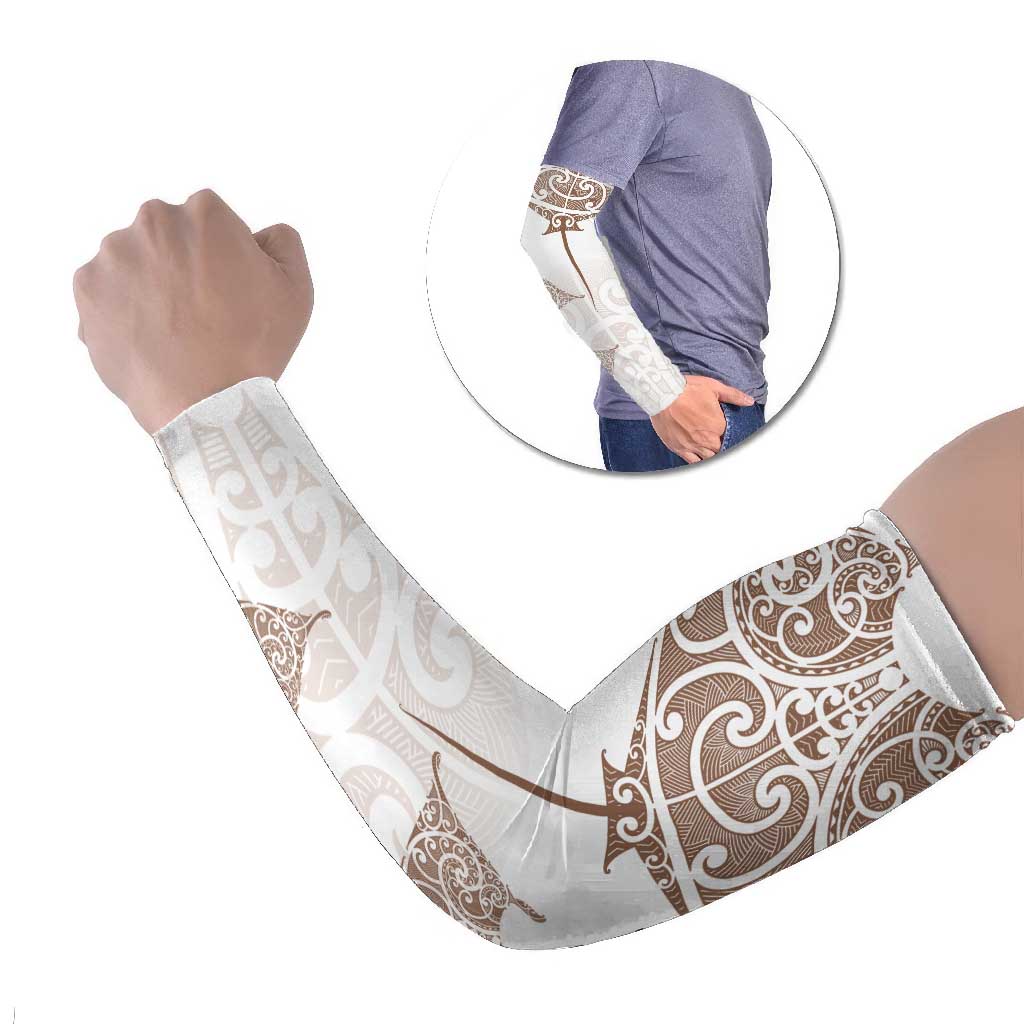 New Zealand Manta Ray Tattoo Arm Sleeves Aotearoa Maori Haehae Beige LT14 Set of 2 White - Polynesian Pride