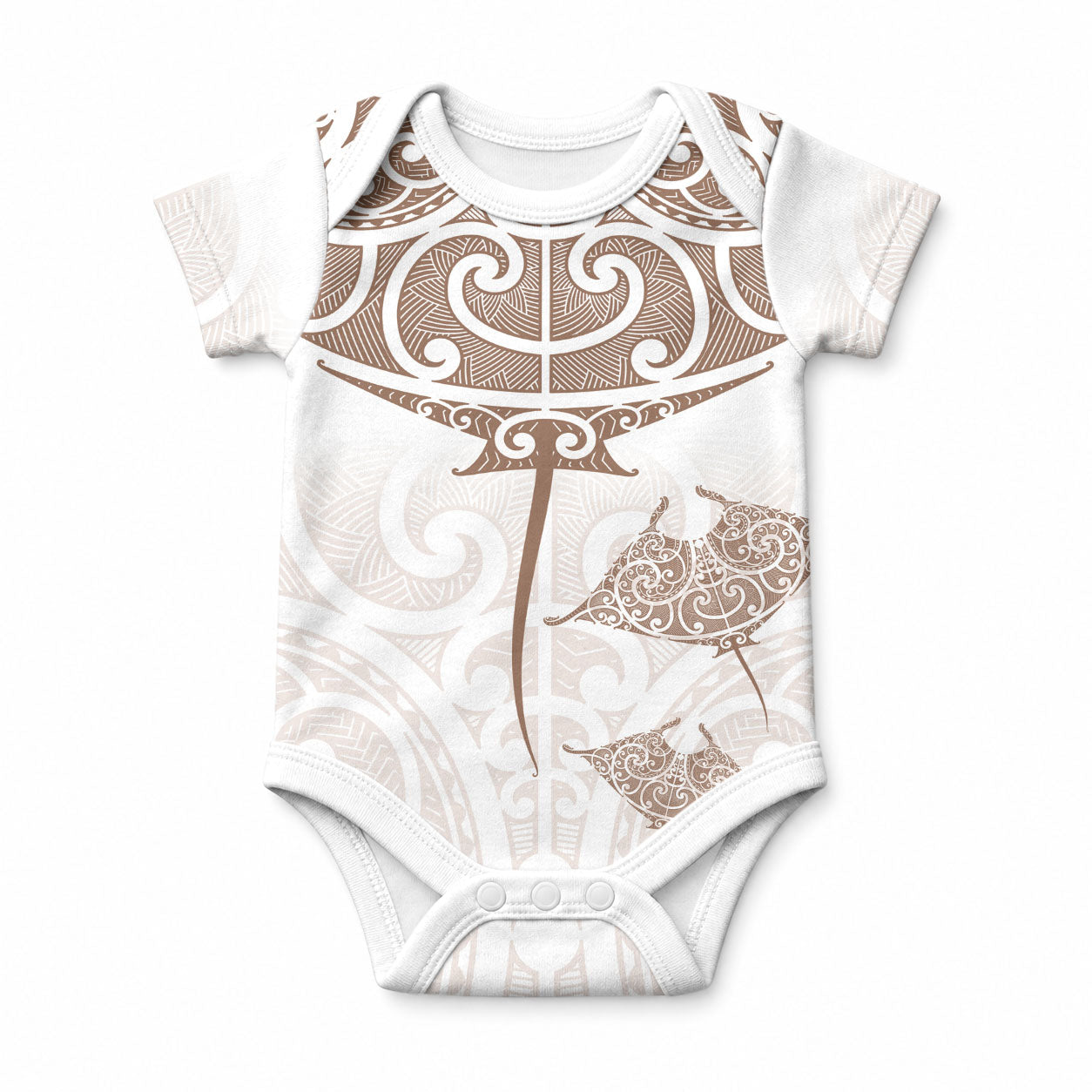 New Zealand Manta Ray Tattoo Baby Onesie Aotearoa Maori Haehae Beige